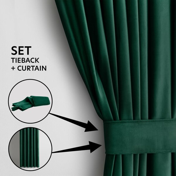 Temno zelena žametna zavesa za delno zatemnitev 140x270 cm Eyelets – Restilo