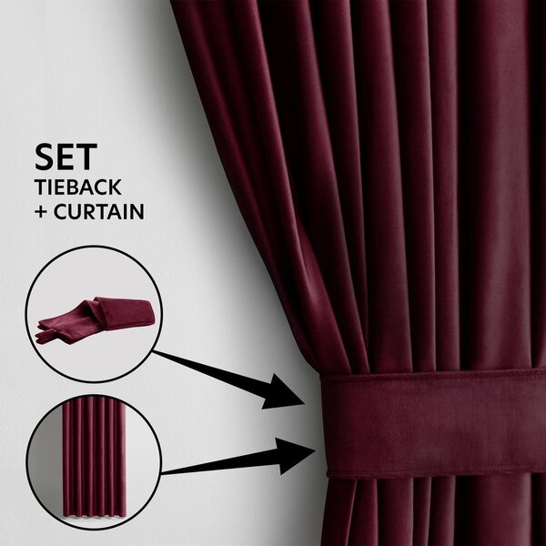 Bordo rdeča žametna zavesa za delno zatemnitev 140x245 cm Pleat – Restilo