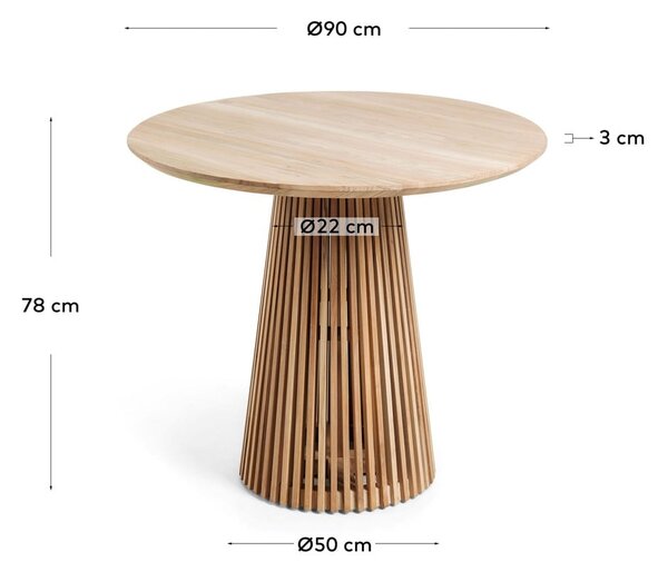 Okrogla jedilna miza iz masivnega tika v naravni barvi ø 90 cm Jeanette – Kave Home
