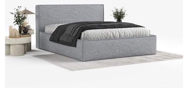 Siva oblazinjena zakonska postelja s prostorom za shranjevanje z letvenim dnom 200x200 cm Lounge L – Maison de Rêve