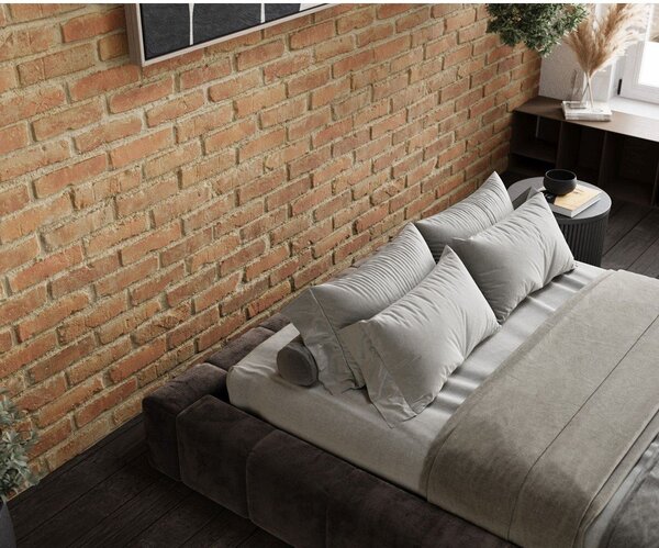 Rjava oblazinjena zakonska postelja s prostorom za shranjevanje z letvenim dnom 180x200 cm Aruba L – Maison de Rêve