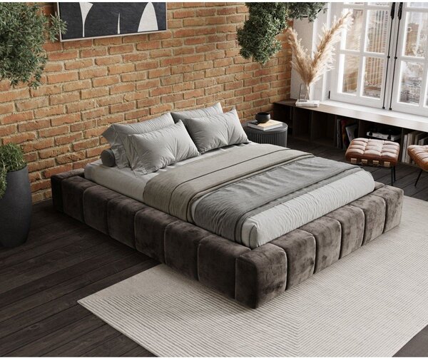 Rjava oblazinjena zakonska postelja s prostorom za shranjevanje z letvenim dnom 180x200 cm Aruba L – Maison de Rêve