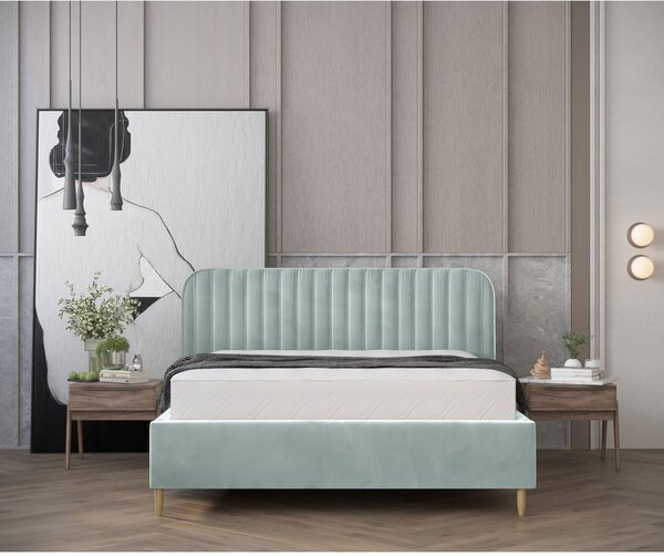 Mentolno zelena oblazinjena postelja s prostorom za shranjevanje z letvenim dnom 120x200 cm Noto – Maison de Rêve