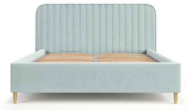 Mentolno zelena oblazinjena postelja s prostorom za shranjevanje z letvenim dnom 120x200 cm Noto – Maison de Rêve