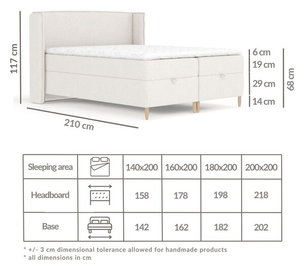 Kremno bela boxspring postelja s prostorom za shranjevanje 160x200 cm Monpelli – Maison de Rêve