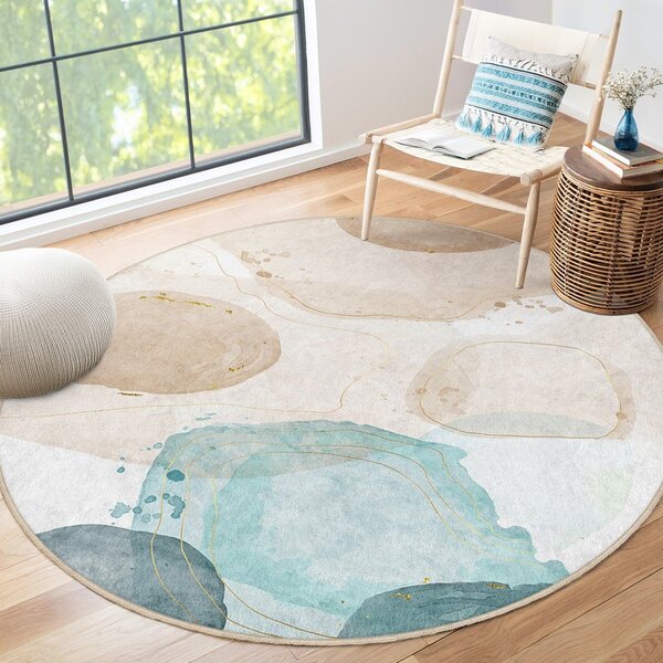 Modra/bež pralna okrogla preproga ø 150 cm Puddle – Mila Home