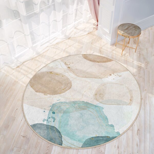 Modra/bež pralna okrogla preproga ø 150 cm Puddle – Mila Home