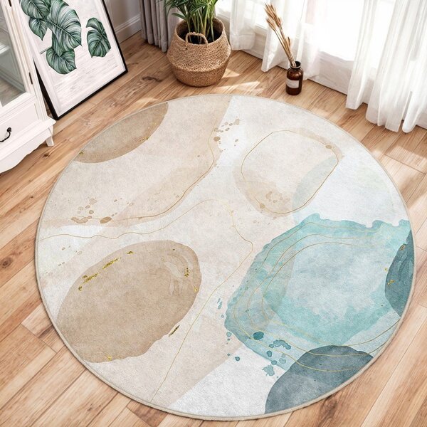 Modra/bež pralna okrogla preproga ø 150 cm Puddle – Mila Home