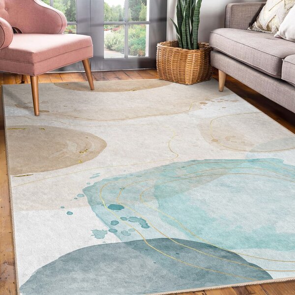 Kremno bel/turkizen pralen tekač 80x200 cm Puddle – Mila Home