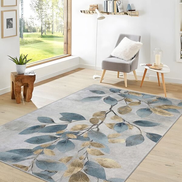 Svetlo moder/zlat pralen tekač 80x200 cm Golden Leaves – Mila Home