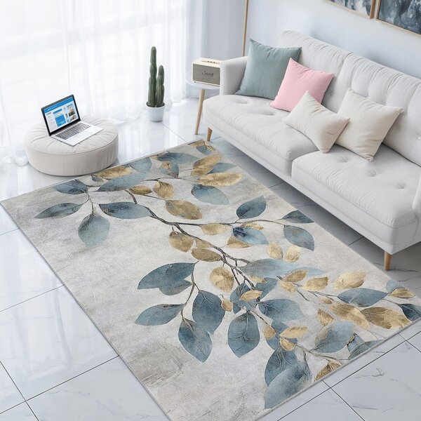 Svetlo moder/zlat pralen tekač 80x200 cm Golden Leaves – Mila Home