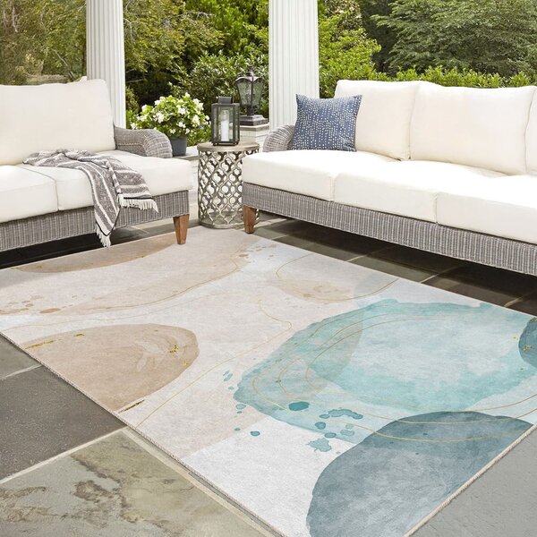 Kremno bel/turkizen pralen tekač 80x200 cm Puddle – Mila Home