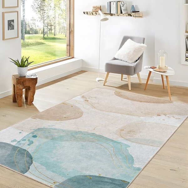 Kremno bel/turkizen pralen tekač 80x200 cm Puddle – Mila Home