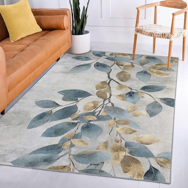 Svetlo moder/zlat pralen tekač 80x200 cm Golden Leaves – Mila Home