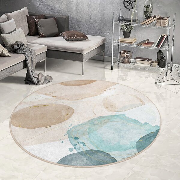 Modra/bež pralna okrogla preproga ø 150 cm Puddle – Mila Home