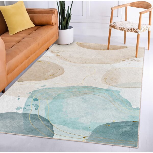 Kremno bel/turkizen pralen tekač 80x200 cm Puddle – Mila Home