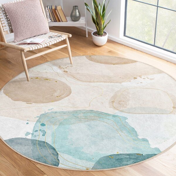 Modra/bež pralna okrogla preproga ø 150 cm Puddle – Mila Home