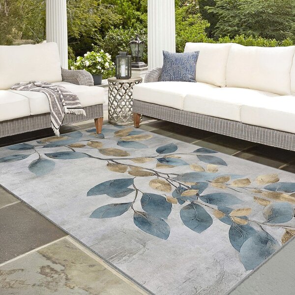 Svetlo moder/zlat pralen tekač 80x200 cm Golden Leaves – Mila Home