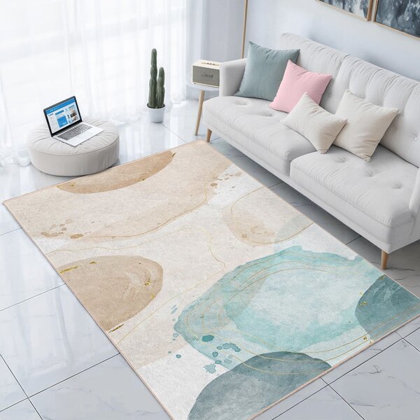 Kremno bel/turkizen pralen tekač 80x200 cm Puddle – Mila Home