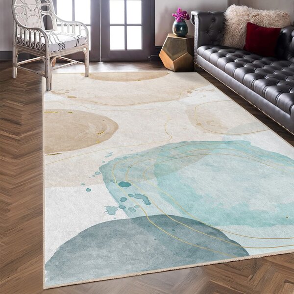 Kremno bel/turkizen pralen tekač 80x200 cm Puddle – Mila Home