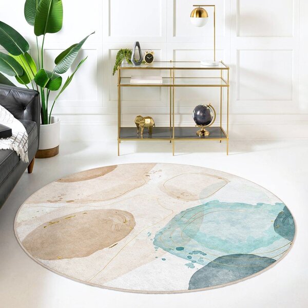 Modra/bež pralna okrogla preproga ø 150 cm Puddle – Mila Home