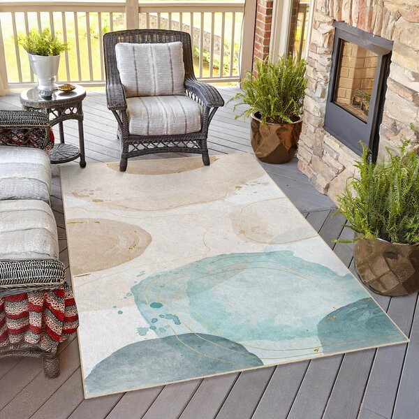 Kremno bel/turkizen pralen tekač 80x200 cm Puddle – Mila Home