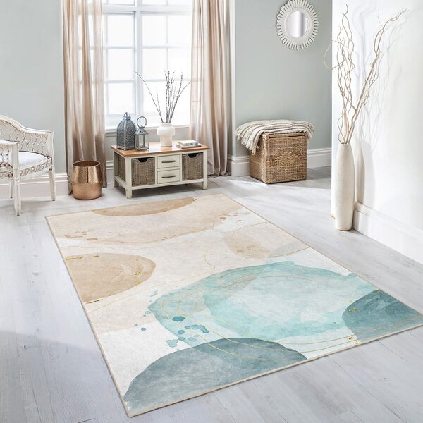 Kremno bel/turkizen pralen tekač 80x200 cm Puddle – Mila Home