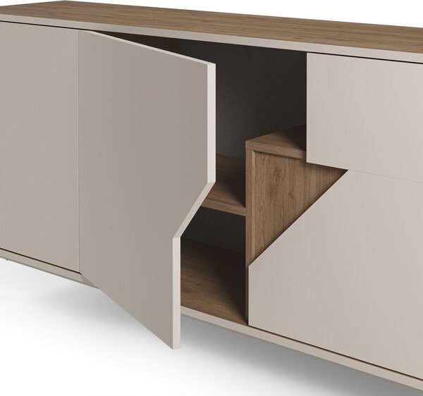 Kremno bela/naravna komoda v hrastovem dekorju 150x80x40 cm Lilou – Marckeric