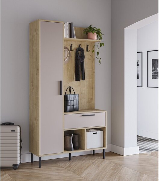 Kremno bel/naraven set za hodnik v hrastovem dekorju 108x195x35 cm Heidy – Marckeric