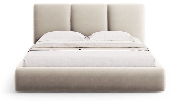 Kremno bela žametna oblazinjena zakonska postelja s prostorom za shranjevanje in z letvenim dnom 160x200 cm Brody – Mazzini Beds