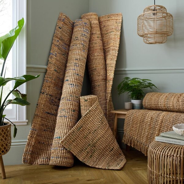 Obojestranski ročno tkan tekač iz jute v naravni in zeleni barvi 60x230 cm Jute Boucle Green – Flair Rugs