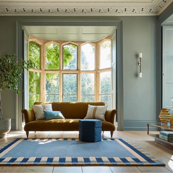 Modra ročno tkana volnena preproga 200x290 cm Kai Wool Border – Flair Rugs
