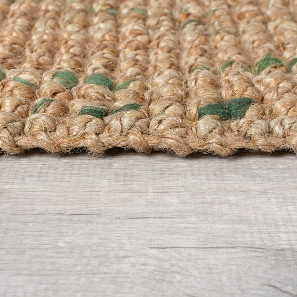 Obojestranski ročno tkan tekač iz jute v naravni in zeleni barvi 60x230 cm Jute Boucle Green – Flair Rugs