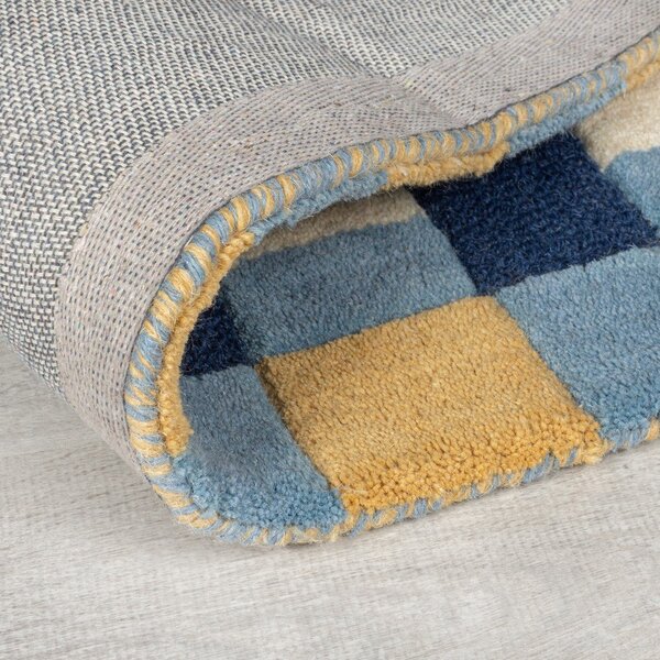 Modra ročno tkana volnena preproga 200x290 cm Kai Wool Border – Flair Rugs