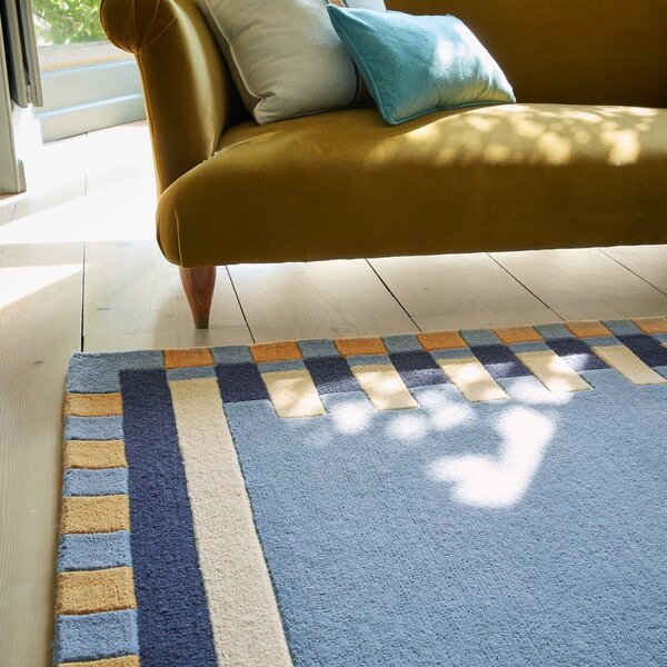 Modra ročno tkana volnena preproga 200x290 cm Kai Wool Border – Flair Rugs