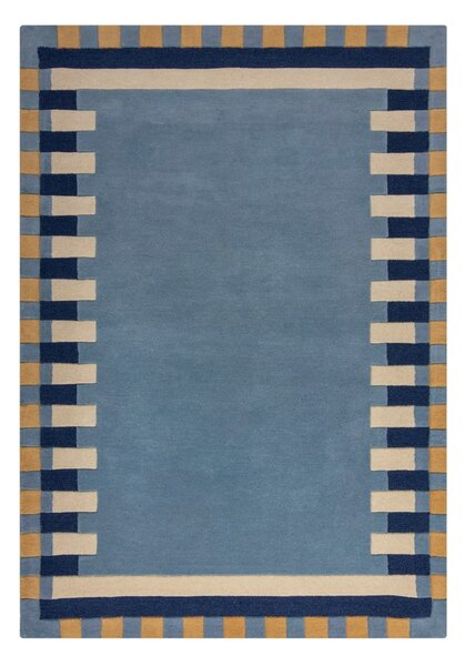 Modra ročno tkana volnena preproga 200x290 cm Kai Wool Border – Flair Rugs