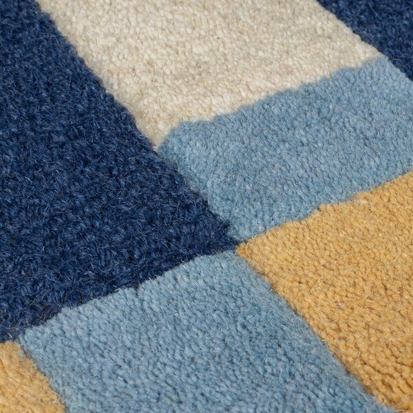 Modra ročno tkana volnena preproga 200x290 cm Kai Wool Border – Flair Rugs