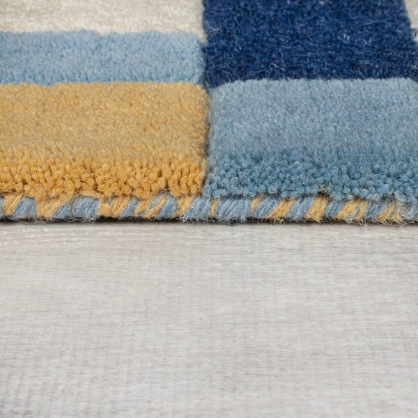 Modra ročno tkana volnena preproga 200x290 cm Kai Wool Border – Flair Rugs