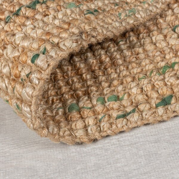 Obojestranski ročno tkan tekač iz jute v naravni in zeleni barvi 60x230 cm Jute Boucle Green – Flair Rugs