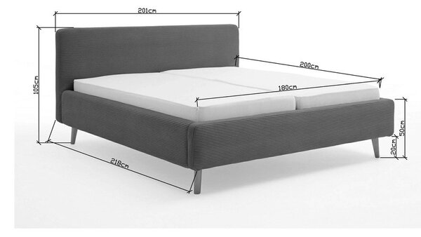 Siva oblazinjena zakonska postelja s prostorom za shranjevanje z letvenim dnom 180x200 cm Mattis – Meise Möbel