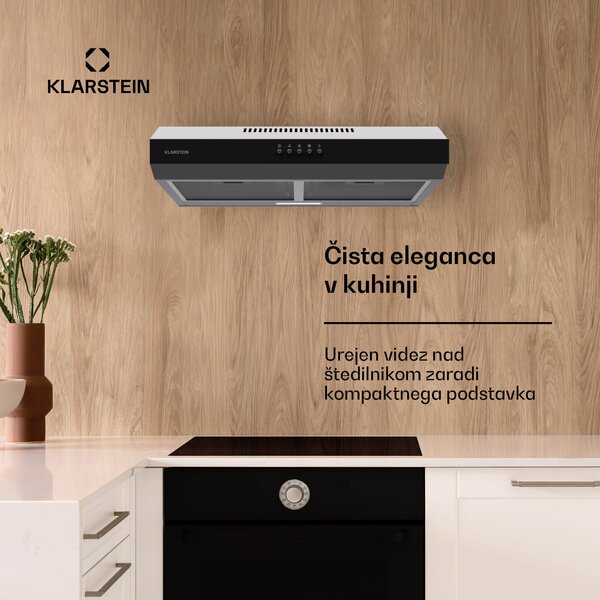 Klarstein Contempo 60, kuhinjska napa, 60 cm, namestitev pod kuhinjsko omarico, 200 m³/h, LED, akril, nerjaveče jeklo
