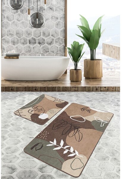 Rjave žametne kopalniške preproge v kompletu 2 ks 60x100 cm Abstract Faces – Mila Home