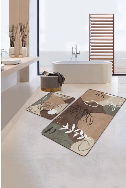 Rjave žametne kopalniške preproge v kompletu 2 ks 60x100 cm Abstract Faces – Mila Home