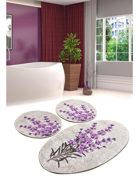 Vijolične/bež kopalniške preproge v kompletu 3 ks 60x100 cm Lavender – Foutastic