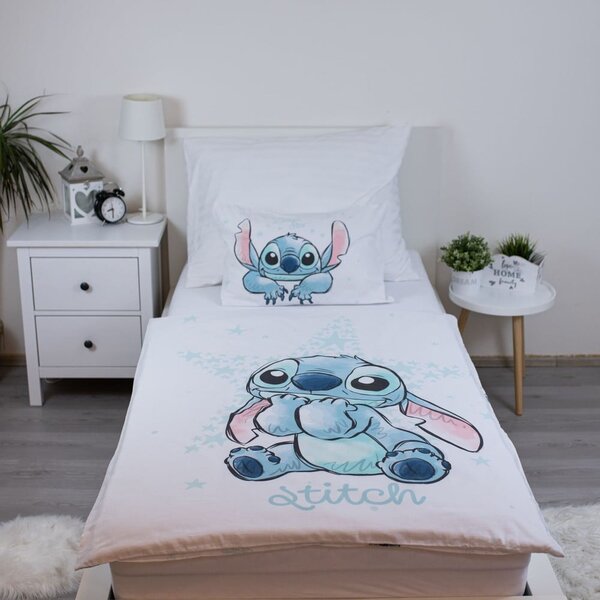 Bela bombažna otroška posteljnina za otroško posteljico 100x135 cm Lilo and Stitch "White Star" – Jerry Fabrics