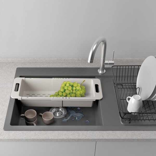 Siv plastičen nastavljiv teleskopski odcejalnik za pomivalno korito 52x18 cm – Metaltex