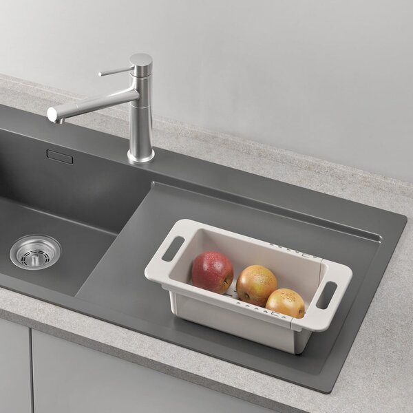 Siv plastičen nastavljiv teleskopski odcejalnik za pomivalno korito 52x18 cm – Metaltex