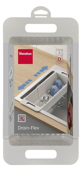 Siv plastičen nastavljiv teleskopski odcejalnik za pomivalno korito 52x18 cm – Metaltex
