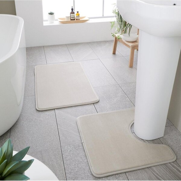 Bež kopalniške preproge za WC iz spominske pene v kompletu 2 ks 50x80 cm Anti-Bacterial – Catherine Lansfield