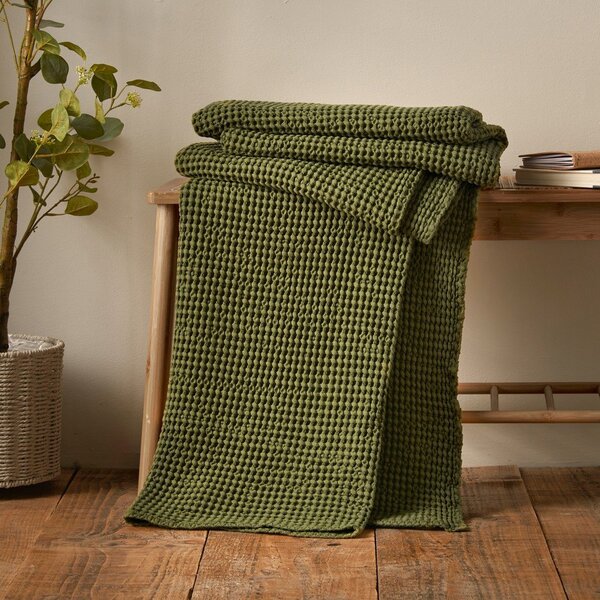 Zelena bombažna odeja 150x200 cm Jaipur Chunky Waffle – Pineapple Elephant